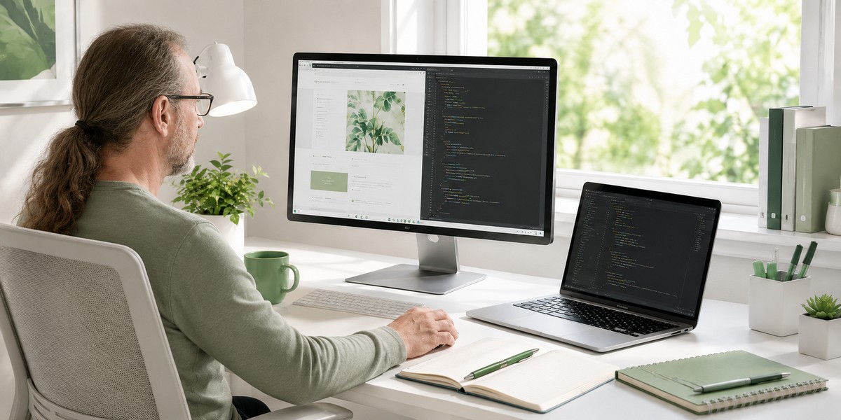 Ruhiger Arbeitsplatz einer kleinen Webdesign-Agentur
